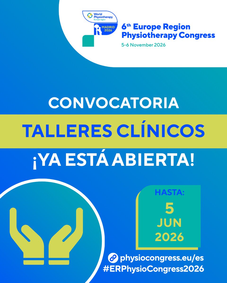 Colfisio's tweet photo. Ya están abiertas las convocatorias para plantear propuestas en el 6th Europe Region Physiotherapy Congress
👐 Talleres Clínicos
🎤 Sesiones de Charla
💬 Sesiones de Debate

Accede aquí a todos los detalles:
https://t.co/xd5oaajnjd
#ERPhysioCongress2026 https://t.co/FsxBB3TmPf