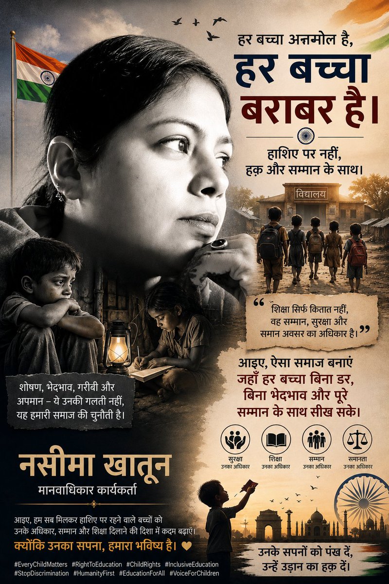 naseemaraj's tweet photo. Behind every child forced to leave school,
there is often fear, discrimination, and silence.
Education is not just a right to study —
it is the right to feel safe, respected, and equal. ✨
#EveryChildMatters #RightToEducation #StopDiscrimination https://t.co/Wg60s9WTRk