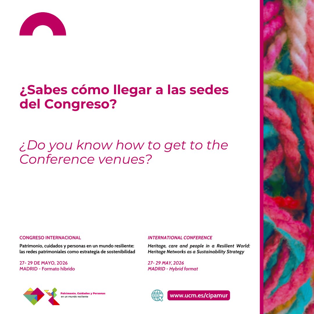 gpcultural's tweet photo. 🚇 En este post os compartimos información práctica sobre cómo llegar a las sedes🗓️ ¡Os esperamos muy pronto en Madrid!🚇 In this series we share practical information on how to get the venues🗓️ We will see you  in Madrid!#CongresoInternacional #InternationalConference https://t.co/yhL4xJcaEf