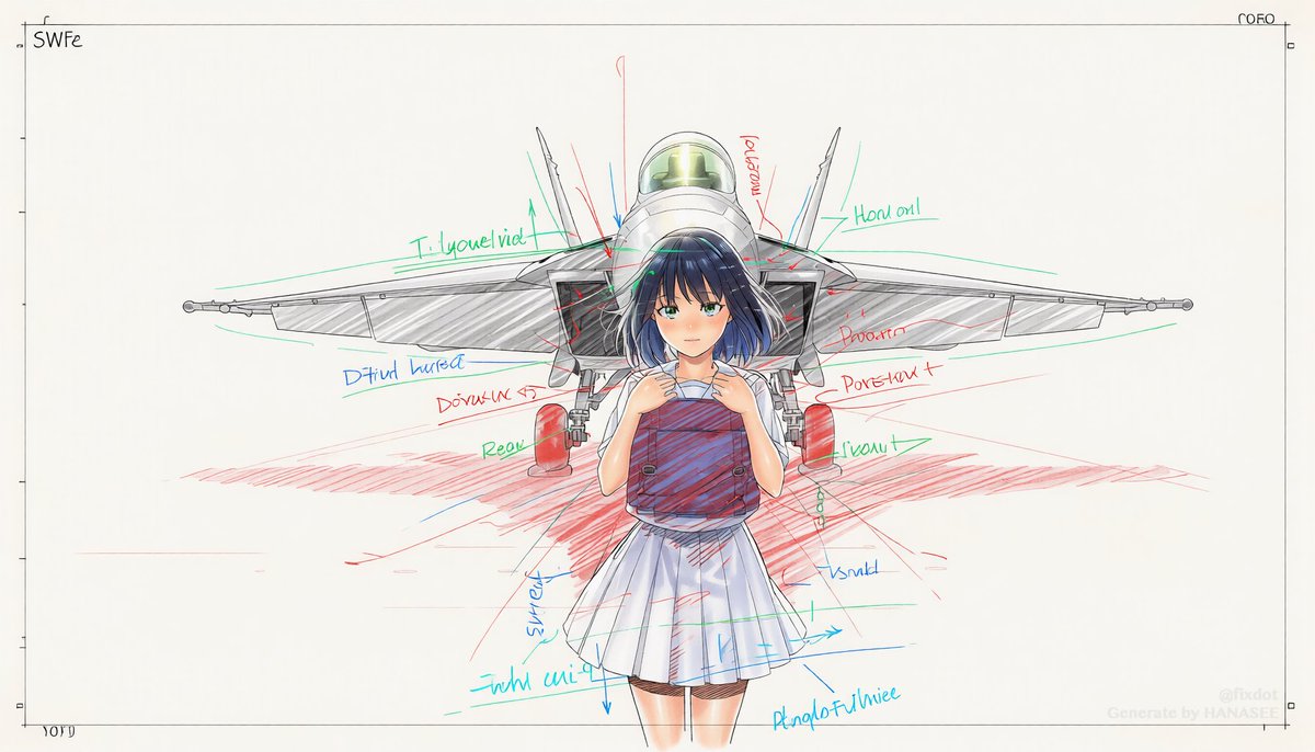 fixdot's tweet photo. 『制服姿の女の子が戦闘機の前で記念撮影』のラフ画。
#HANASEE
https://t.co/wh4k46a7pT https://t.co/X2Cbmedg3e