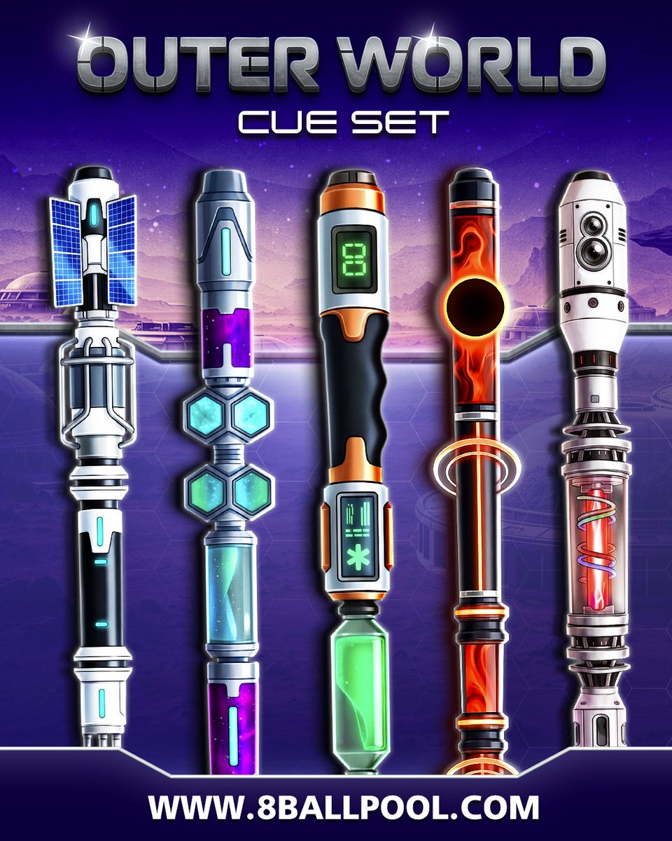 8ballpool's tweet photo. NEW Outer World Cues π
Get yours Β» https://t.co/TzqoTFmTTd
π± Bring Space Colony style to your collection
π± Boost your #CollectionPower
π± Earn Loyalty Points with every purchase
#8BallPool https://t.co/p1NCHY1O9N