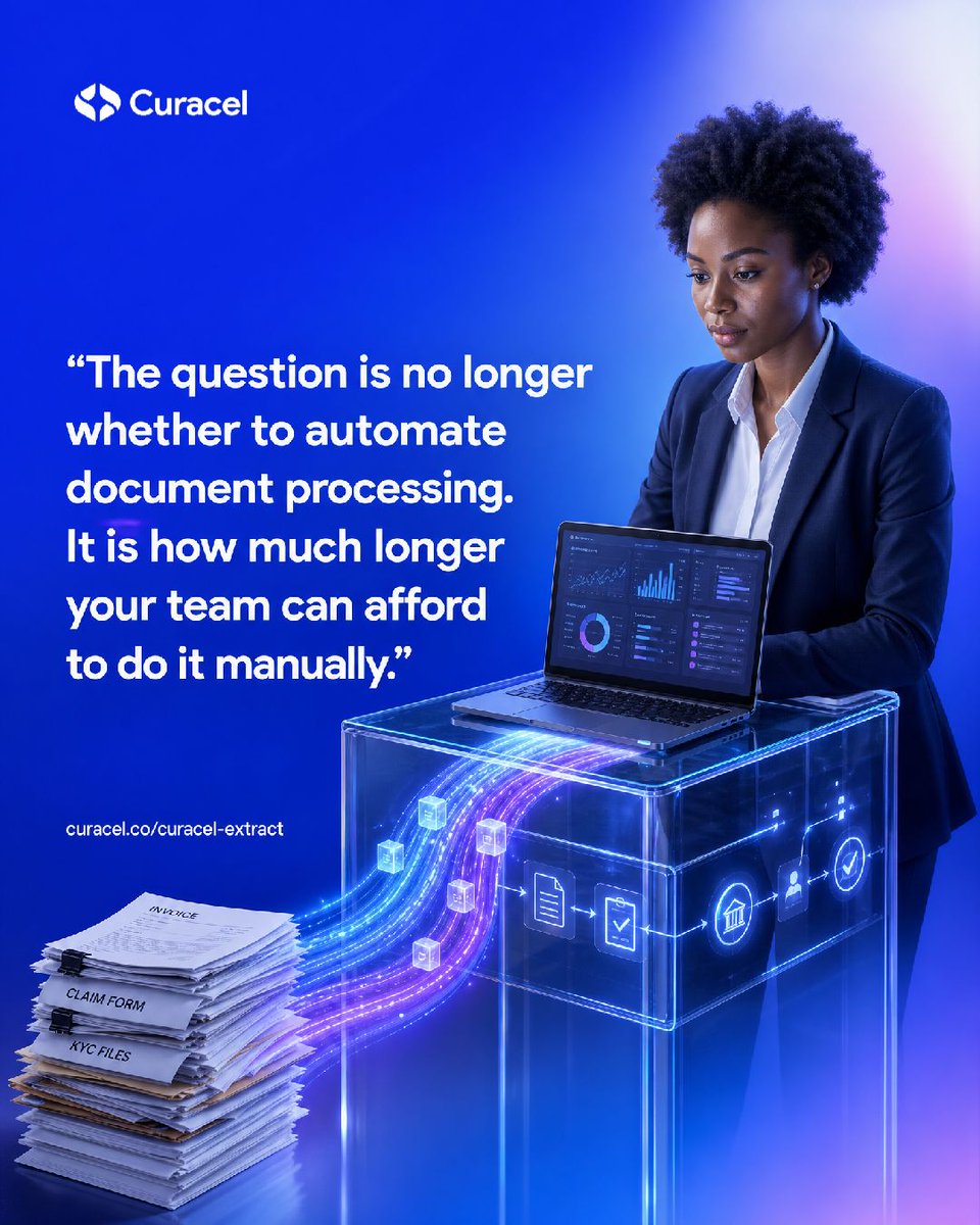 curacel's tweet photo. The Intelligent Document Processing market: $9.18B by 2032 at 25.8% CAGR. Per Meticulous Research.

80-90% of enterprise data is unstructured. BFSI is the largest buyer segment. Banks, insurers, and lenders are the primary adopters.

The question is no longer whether to automate. It is when.

https://t.co/xctaW112sR

#IDP #DocumentProcessing #Curacel
