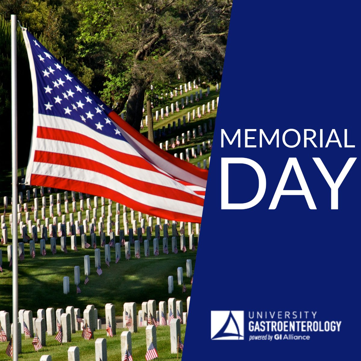UniversityGI's tweet photo. This Memorial Day, we remember those who gave their lives in service to our nation and honor the families who carry their legacy forward. 

From all of us at UGI, we wish you a meaningful and peaceful holiday.

#MemorialDay #RememberAndHonor #UniversityGastroenterology https://t.co/D1Nn8nNiYm