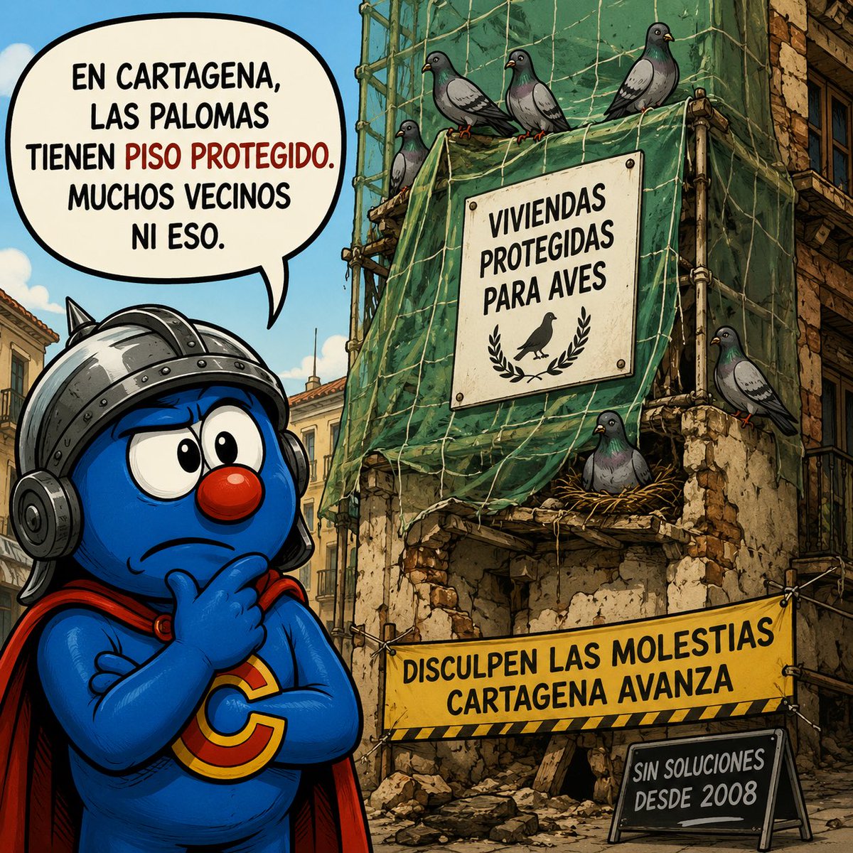CocoCartagena's tweet photo. 🥥 Amiguitos…

En Cartagena las palomas ya tienen vivienda protegida.

Los vecinos, mientras tanto, siguen esperando soluciones… desde 1995.

Pero tranquilos: la fachada se cae con mucha estabilidad institucional, dicen.

#SuperCocoCartagena https://t.co/AY3Ff9APgj