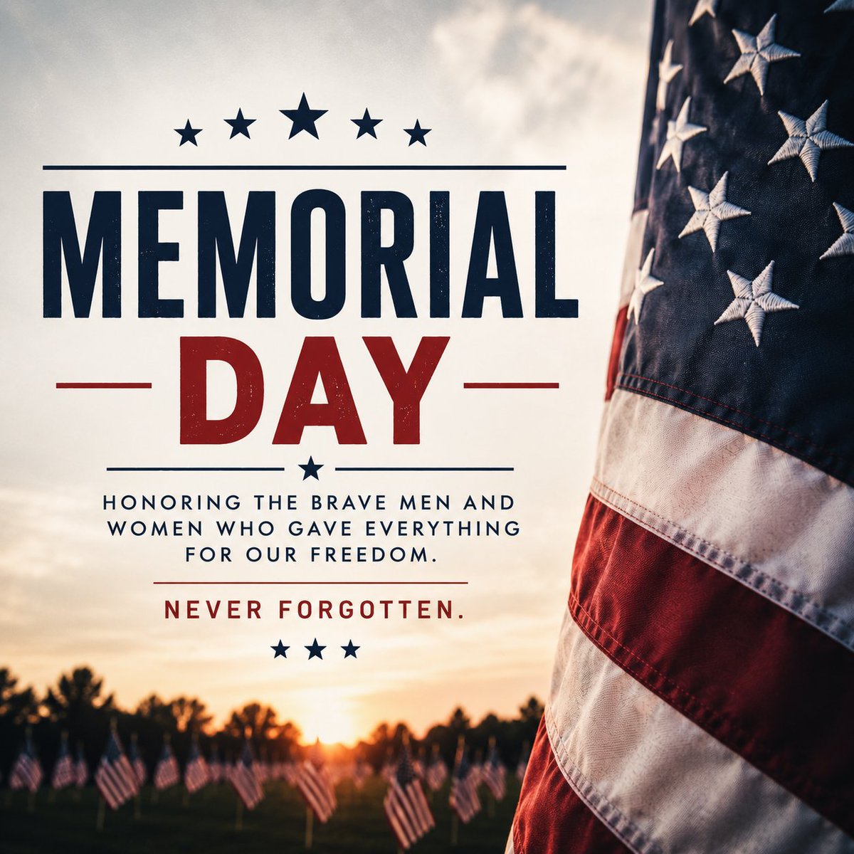 ChildressReal's tweet photo. Today we pause to remember and honor the brave men and women who made the ultimate sacrifice for our country.
Their courage, service, and sacrifice will never be forgotten. 🇺🇸 https://t.co/2dYASkpTlc