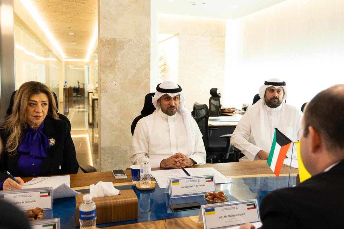 UKRinKWT's tweet photo. Ambassador of #Ukraine to Kuwait @MaxSubkh  met with Chairman of  the Union of Investment Companies @UICKuwaitah Mr.Abdull H. Al-Terkait. The parties discussed strengthening 🇺🇦🇰🇼economic cooperation, investment opportunities, finance, and participation in #URC2026 in #Poland https://t.co/2MZu7tcX7k