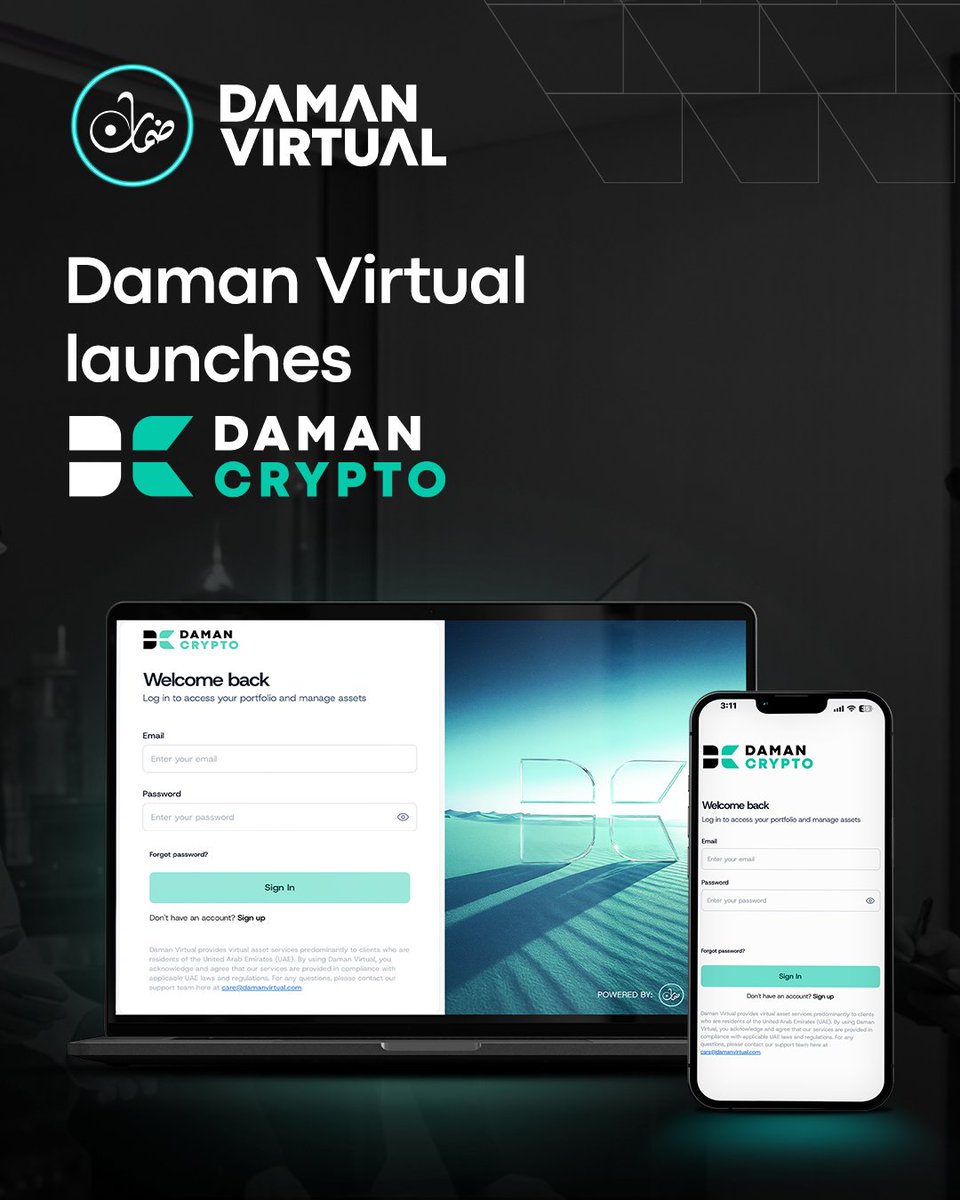 DamanVirtual's tweet photo. The UAE is one of the world’s fastest-growing crypto economies. As the market continues to mature, the demand for stronger institutional-grade infrastructure has grown alongside it. Today marks another step forward in that evolution.

Daman Crypto is live.

A fully regulated, VARA-licensed digital asset trading platform — built for institutions, HNWIs, family offices, FX companies, corporates, and Web3 companies that require execution quality, regulatory clarity, and a client experience that matches their standards.

Deep liquidity. AED settlement. UAE banking rails. 24/7 relationship management. Segregated client accounts with full 1:1 backing.

Eligible clients can register now at: https://t.co/Dn76GnPmG2

تُعدّ الإمارات العربية المتحدة من بين أسرع اقتصادات العملات الرقمية نمواً في العالم. ومع استمرار نضج هذا السوق، تنام�� معه الطلب على بنية تحتية مؤسسية أكثر متانة وصرامة. واليوم، نخطو خطوة جديدة في هذا المسار.
ضمان كريبتو متاحة الآن.

منصّة متكاملة لتداول الأصول الرقمية، مرخّصة من هيئة تنظيم الأصول الافتراضية  (VARA) ،  مصمّمة خصّيصاً للمؤسّسات، والأفراد من أصحاب الملاءة المالية العالية، والمكاتب العائلية، وشركات الصرف الأجنبي، والشركات، وشركات ويب 3، الباحثين عن جودة تنفيذ عالية، ووضوح تنظيمي، وتجربة خدمة ترتقي إلى معاييرهم المهنية.

سيولة عميقة. تسويات بالدرهم الإماراتي. ربط مباشر بالقنوات المصرفية في دولة الإمارات. إدارة علاقات عملاء متخصّصة على مدار الساعة. حسابات منفصلة للعملاء مدعومة بالكامل بنسبة 1:1.

يمكن للعملاء المؤهّلين التسجيل الآن عبر: https://t.co/Dn76GnPmG2