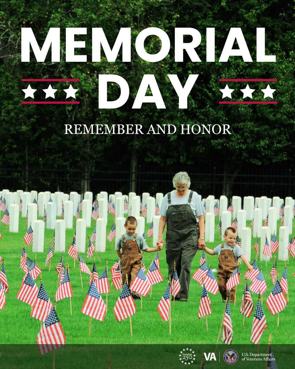 DeptVetAffairs's tweet photo. On Memorial Day, we honor all who gave their lives defending our nation. We pause to pay tribute to their patriotism. Their sacrifice is remembered, today and always. https://t.co/SOyx0cOFU4