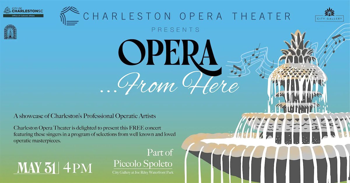 ChuckTownDaily's tweet photo. Opera from Here (featuring Charleston Opera Theater)
A FREE opera concert celebrating the Lowcountry.
The City GalleryCharleston, SC
Sunday, May 31 • 4 PM - 5 PM
https://t.co/b5MhcDcB3S
#operasinger #charlestondaily #charlestonevents https://t.co/xOXXPKGtHE