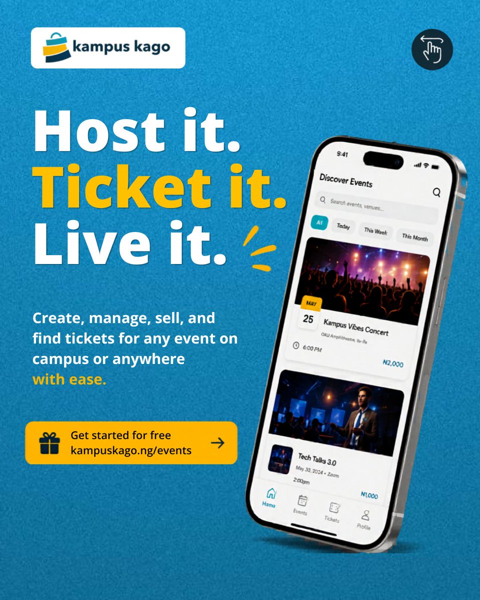 kampuskago's tweet photo. Your event deserves better than a WhatsApp group and "send 2k to this number."

Kago Events lets you create, sell, share and check-in tickets all in one place. Built right here on campus, for campus.

✦ Create tickets in minutes
✦ Sell with secure payments
✦ Check-in with one QR scan
✦ Track sales, attendees & revenue live

From the dinner night your dept keeps "planning" to the concert that's actually happening, we got you.

Start free → https://t.co/Y8fRK1NQYt
.
.
.

#KampusKago #unilag #nigerianstudents #CampusLife #eventticketing