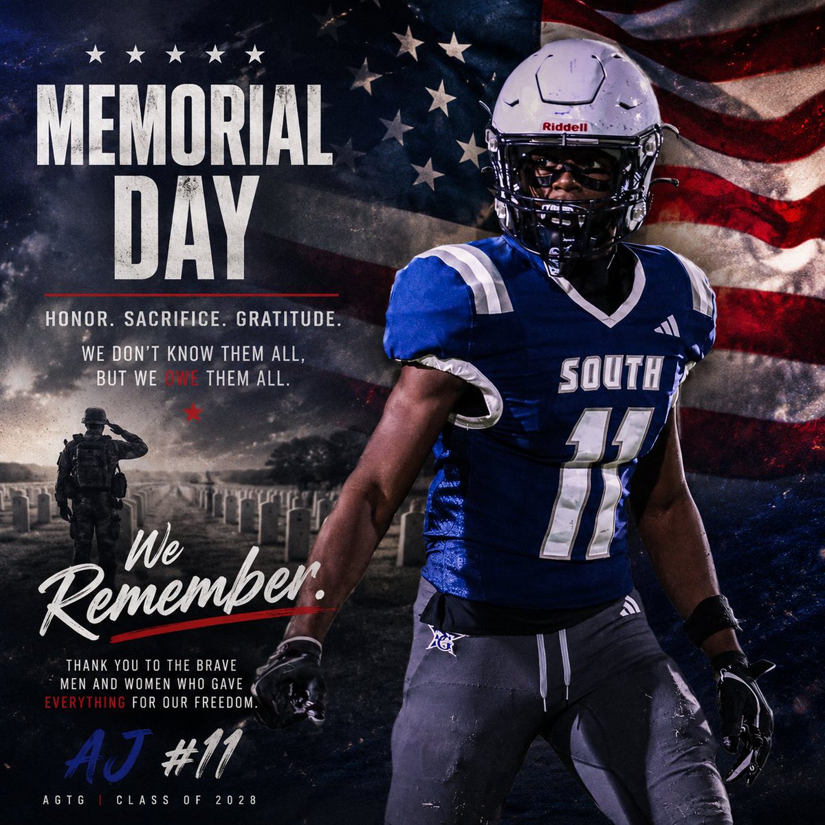 AJSneed_7's tweet photo. More than a game. More than a day off.
We remember. We honor. We thank you.

#MemorialDay #HonorTheFallen #WeRemember #AGTG #ClassOf2028 #SouthGwinnett #AJ11 https://t.co/TXRHDcYyvE