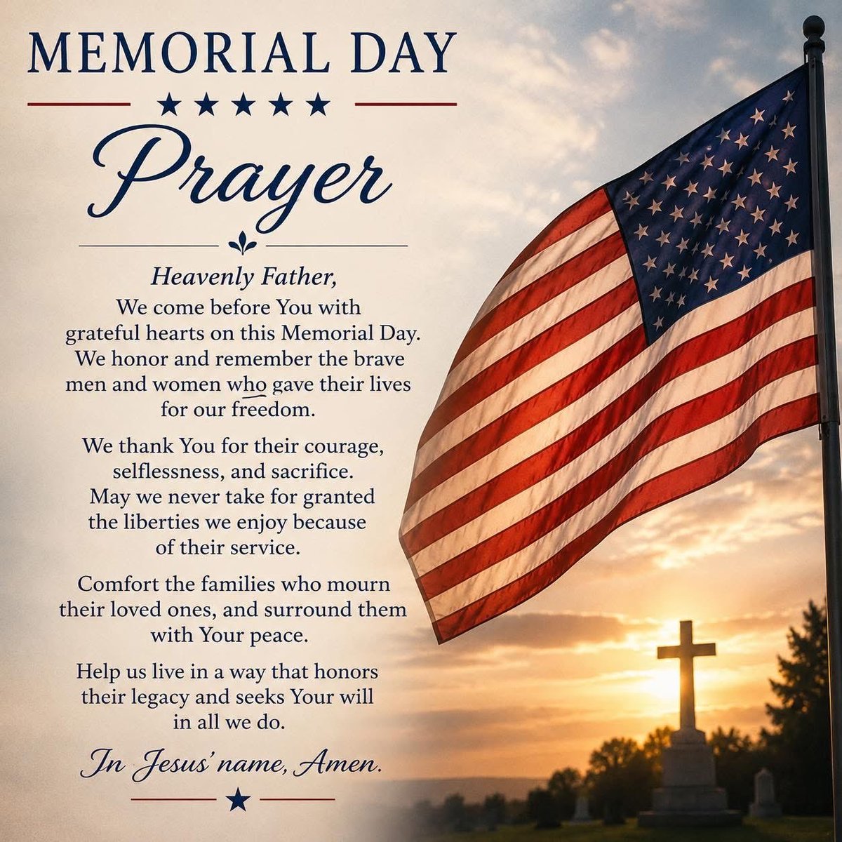 Mosaic_CR's tweet photo. “Greater love has no one than this: to lay down one’s life for one’s friends.”
-John 15:13

Today we honor the fallen who died while serving in the US Armed Forces. Freedom is never free. 🇺🇸 https://t.co/xPVNaOYzHC