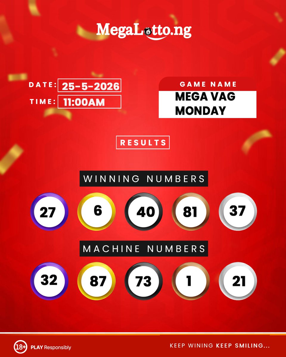 Megalottong's tweet photo. Winning Numbers for Today Monday 25th May, MEGA VAG MONDAY💯 https://t.co/MK1D0rSFiA