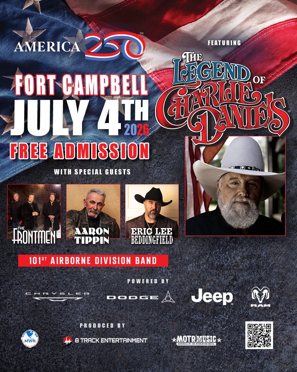 LegendofCD's tweet photo. July 4th 2026 will be a celebration like no other. Find out all the details about the official America250 Block Party with the first ever appearance of The Legend of Charlie Daniels.
https://t.co/EtilQXIDki

#America250 https://t.co/1DtDBHejOI
