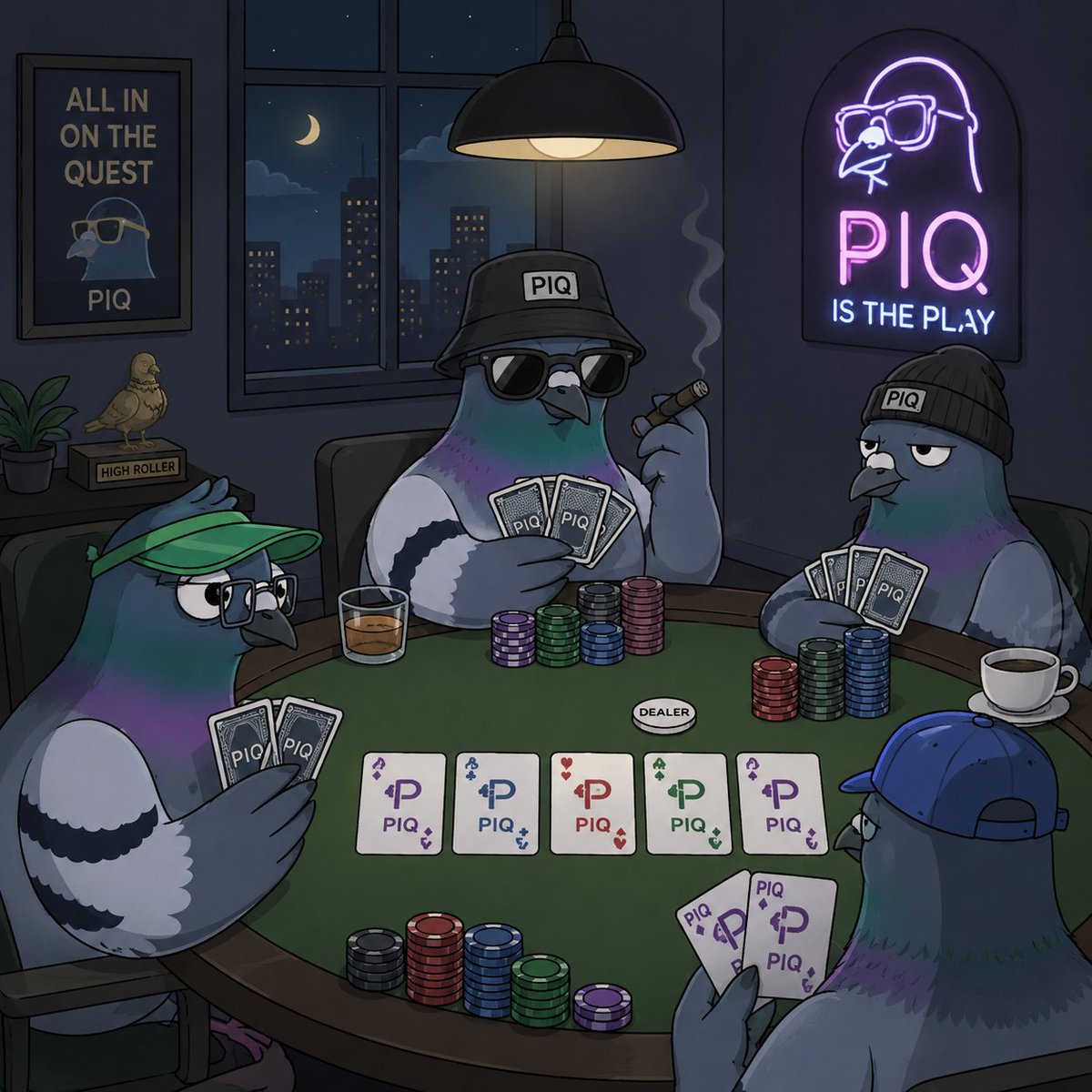 PigeonQuest's tweet photo. In the shadows of the city… the real high rollers play with $PIQ. 🐦♠️
Bluff. Raise. Hold.
Every hand is a gamble, but the Pigeon Fam flock knows one thing:The house doesn’t own the sky. 🌕

#PigeonQuest #PIQ #Cronos #Memecoin #CryptoGame #NFTCommunity #PigeonToken #crofam https://t.co/7E5IEEJN5K