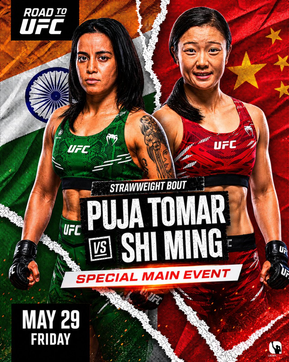 lockerroom_in's tweet photo. FIGHT WEEK 🇮🇳 Indian MMA Star Puja Tomar is back on Friday as she takes on China’s Shi Ming in the SPECIAL MAIN EVENT of Road to UFC Season 5 Day 2 on May 29.
#IndianMMA #PujaTomar #UFCIndia https://t.co/FYWHpFDogs