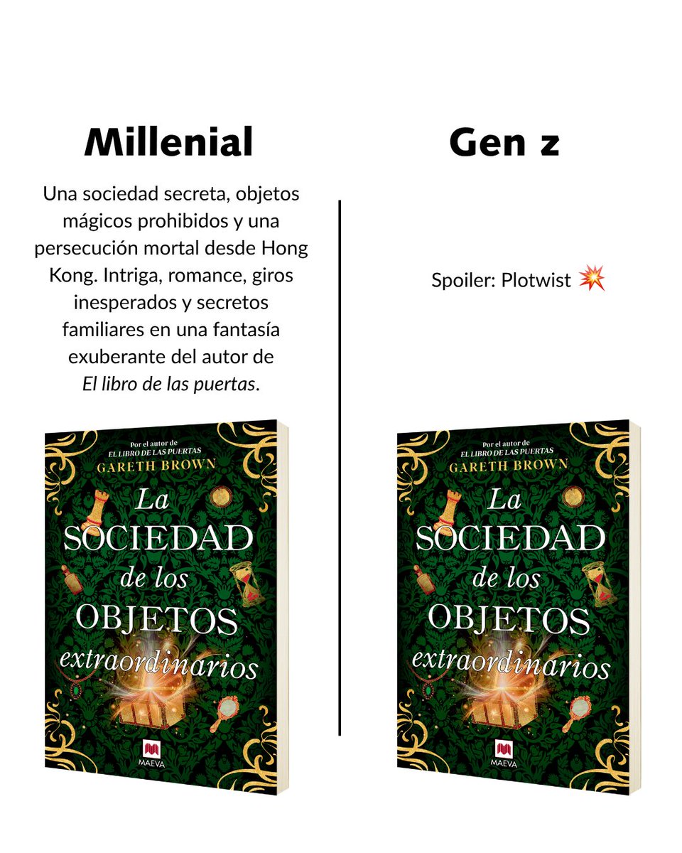 MaevaEdiciones's tweet photo. En #MAEVA convivimos varias generaciones y, aunque nos queremos mucho, a la hora de recomendar libros se nota que hablamos idiomas totalmente distintos. 🗣️✨
Unos necesitan contexto, tramas y referencias culturales al detalle; a otros les basta con saber que es «el favorito de las girls» o que tiene «witchy vibes». Dos formas muy diferentes (pero igual de bonitas) de enamorarse de las mismas historias. 📝🫶
Hay seis librazos esperándoos en el carrusel, desde misterios en el Orient Express hasta viajes en el tiempo y tramas de IA. 🚂🌀🤖
_______________
#genz #millenial #millenialvsgenz #YoLeoMAEVA #LecturasRecomendadas