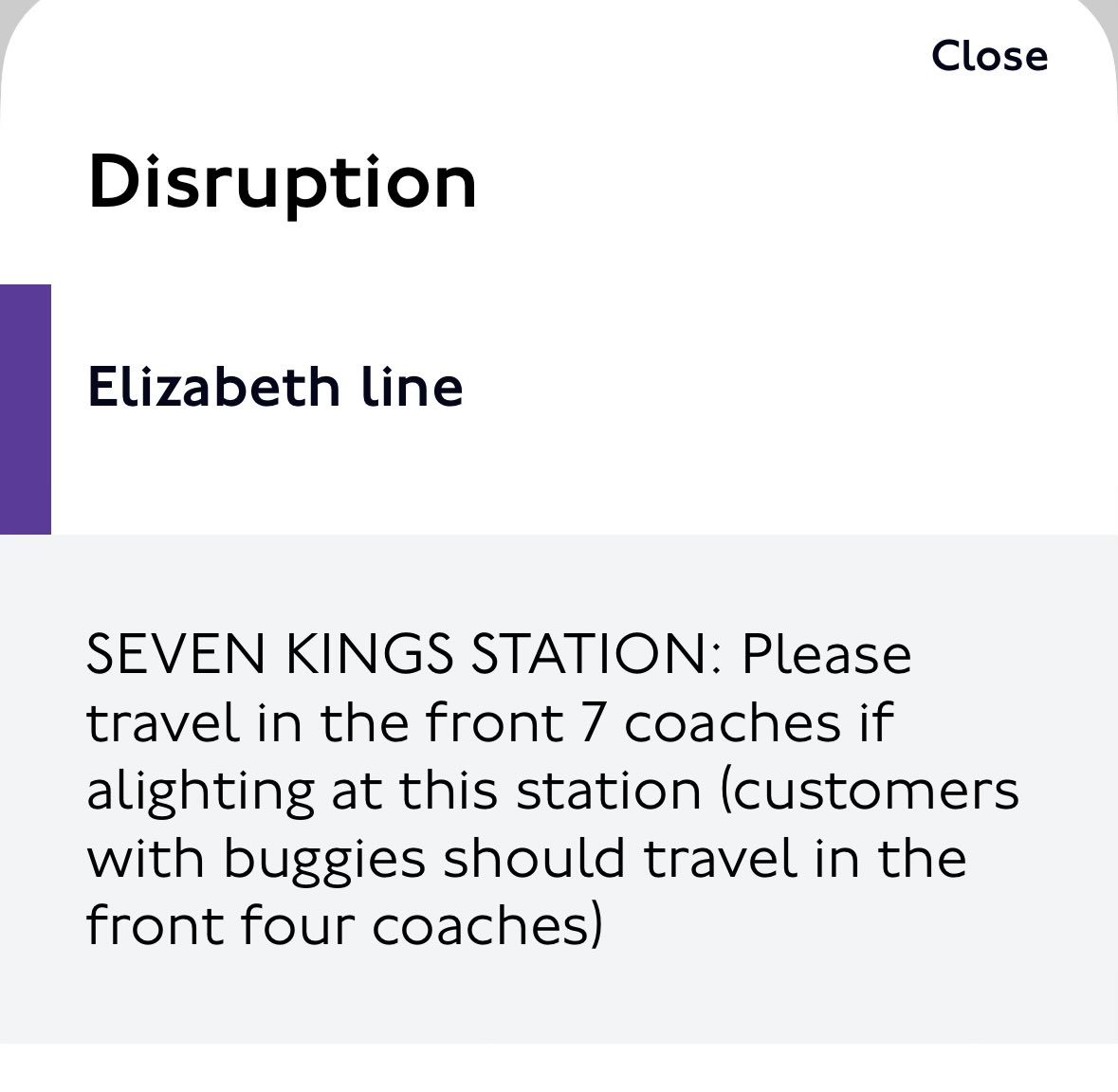 liam_10001's tweet photo. @TfL Is there any way this can be removed from the journey planner when I put start at Seven Kings? Every time I look at my journey I see it’s disrupted thinking there’s delays, though it’s only a short platform notification. https://t.co/7sD0W9O5Bk