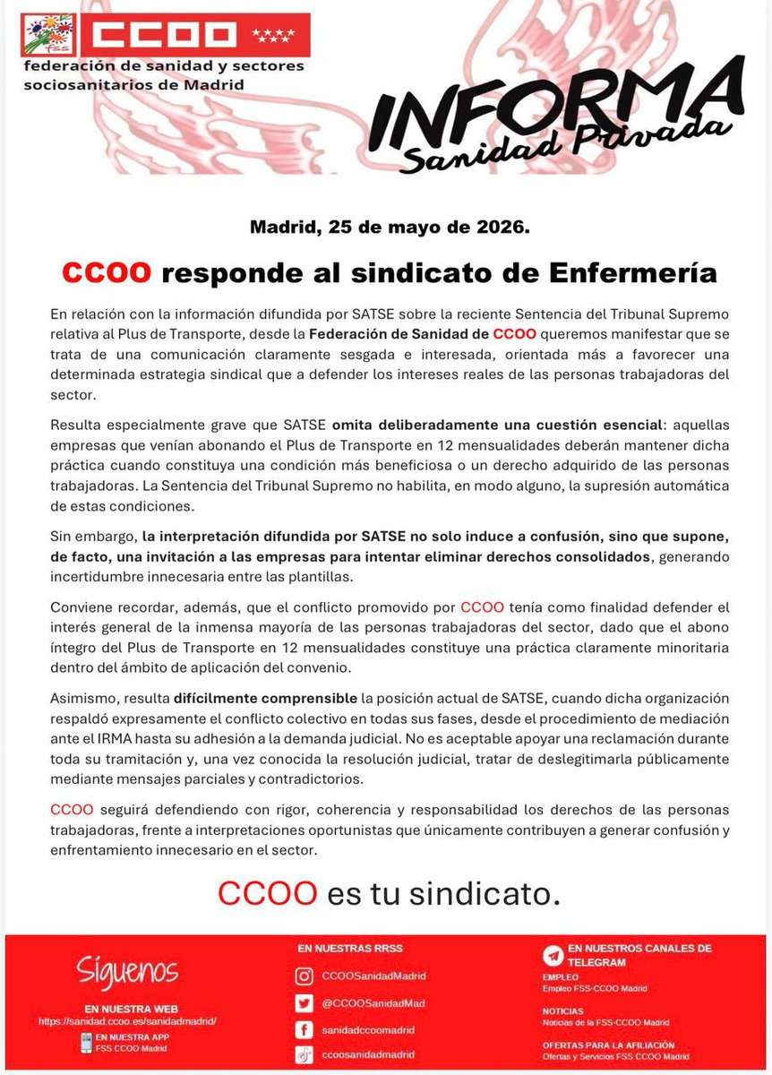 CCOO Sanidad Madrid tweet media