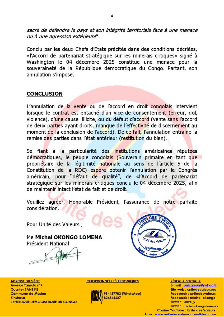 MichelOkongo's tweet photo. COMMUNICATION Me Michel OKONGO LOMENA. 

L'OFFENSIVE DE Me MICHEL OKONGO LOMENA VISANT À RÉCOUVRER LA SOUVERAINETÉ DE LA RDC, BRAQUÉE SUR LE CONGRÈS AMERICAINS. https://t.co/9O8BxiII4Y