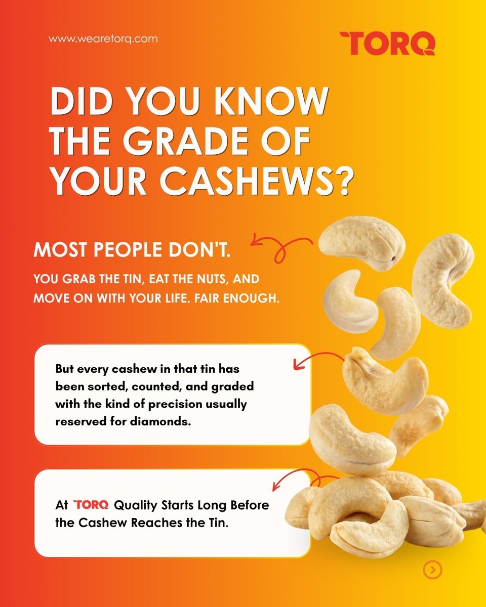 CommoditiesTorq's tweet photo. W180. W240. W320.

Every cashew grade tells a different story of size, quality, and precision.

Here’s a closer look at how cashews are graded before they reach your table.

#TORQCommodities #CashewTrade #CommodityTrading https://t.co/Gt6TLb56mZ