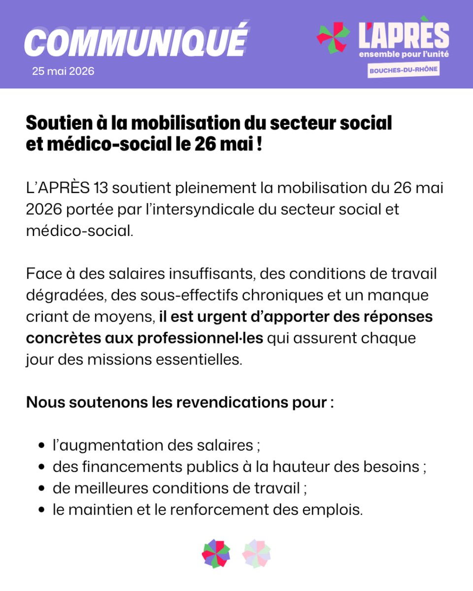 M13Katia's tweet photo. L'@Apres 13 appelle à rejoindre massivement la mobilisation du secteur social et médico-social le mardi 26 mai à 10h devant la Préfecture de Marseille. https://t.co/nBR0xxuryy