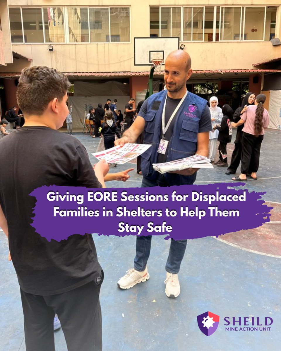 SheildAssoc's tweet photo. In times of conflict, awareness can save lives. Through Explosive Ordnance Risk Education (EORE) sessions, we help displaced families in shelters recognize dangerous items, understand potential risks, and learn how to respond safely. https://t.co/79yOiS11aA