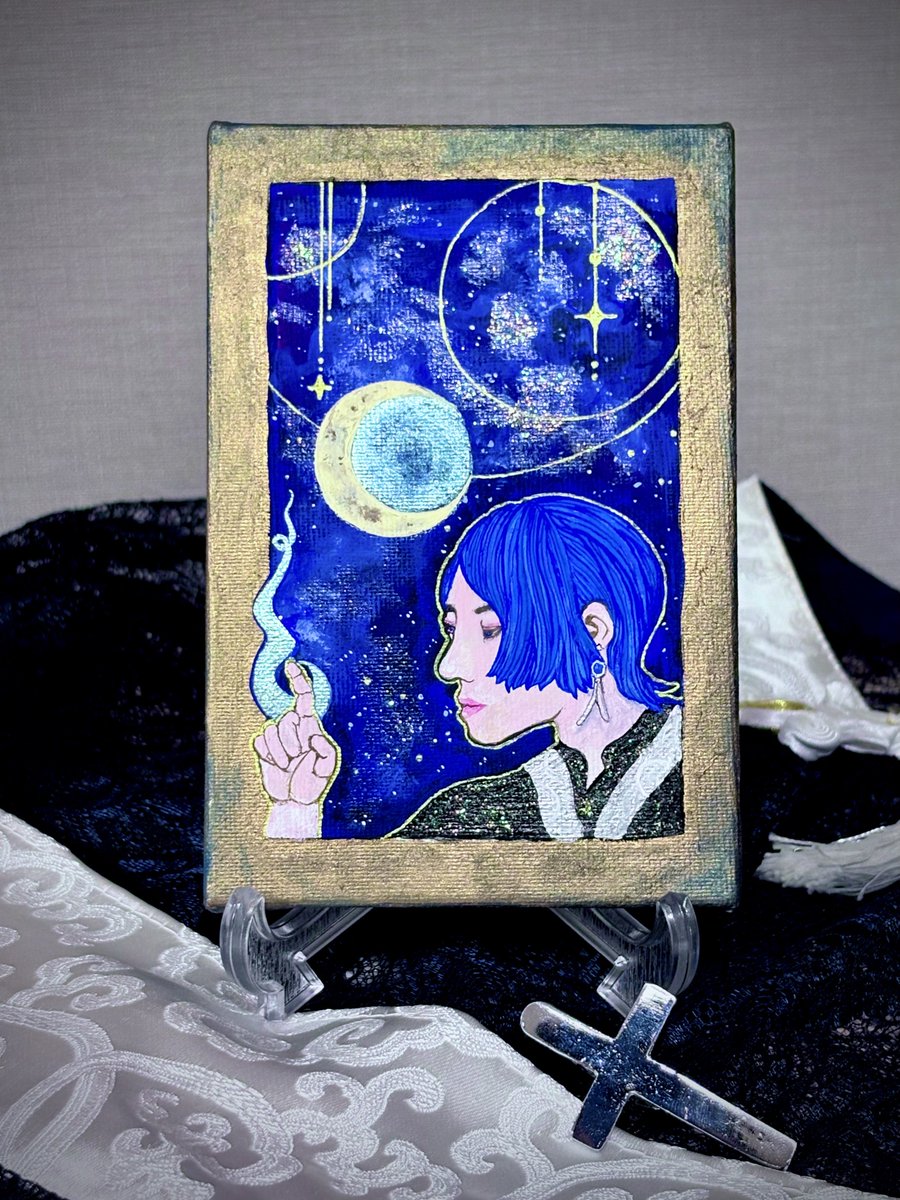 絵画 。手描き【夢の中で目が覚めた午後】 あまり人物を描かないから楽しかったです！🌕✨こちらこそ貴重慣れて