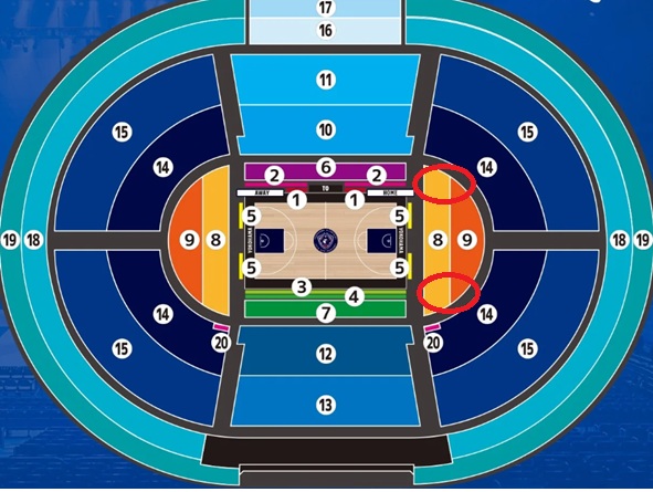 kazuyuki_shiba's tweet photo. 【#長崎ヴェルカ 関連】
【拡散希望】
明日の横浜アリーナでの「決勝戦（GAME3）」の応援ですが、
（1）長崎オフェンス時
　　：下図の⑧・⑨の両脇にいる #VELC の皆さま
（赤丸にいます）のコールに合わせ、
　　『👏👏👏👏GO GO VELCA ! 』
（2）長崎ディフェンス時
　　： #VELC の皆さまのコールに合わせ、
　　『👏👏ディーフェンス！、👏👏ディーフェンス！』
（3）琉球選手のフリースロー時
　　：会場でもらうパンフレットのなかにある「WE THE NAGASAKI」を掲げて『うおーーーー！（大声）』
です。
どうかよろしくお願いします