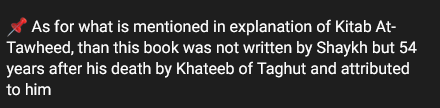 jado375's tweet photo. new cope just dropped:  "Sharh Kitab at-Tawheed wasnt written by S͟hayk͟h Muḥammad Ibn Ibrāhīm Āl al‑S͟hayk͟h" 😂😂 

Here is another book of his where he says tahakum ila taghut is kufr duna kufr https://t.co/lrFUZtolE2