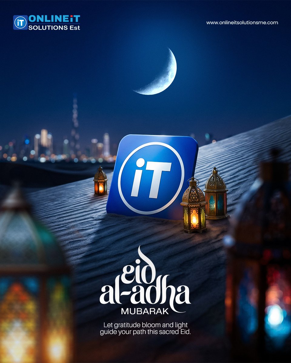 OnlineITUAE's tweet photo. Sending heartfelt Eid al Adha wishes to you and your family. May your days be filled with peace, blessings, success, love, and happiness always.
.
.
.
#EidAlAdha #EidMubarak #Bakrid #EidWishes #EidAlAdhaMubarak #BlessedEid #FestivalOfSacrifice #OnlineITSolutions https://t.co/emFA3QPQGZ