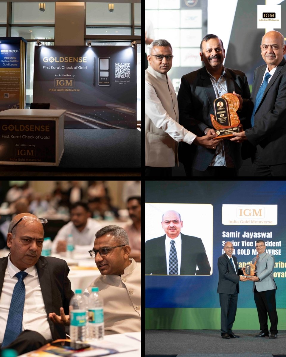 igm_official_'s tweet photo. 🏆 Team IGM proudly presented India's First Gold Loan – FinX Banking Conclave!

A landmark day showcasing GoldSense – our Digital Karatometer, celebrating innovation, precision &amp; trust in the gold industry. ✨

🌐 https://t.co/vbyAU5AtnR

#IGM #GoldSense #FinXConclave #GoldLoan https://t.co/oqNScHCcVE