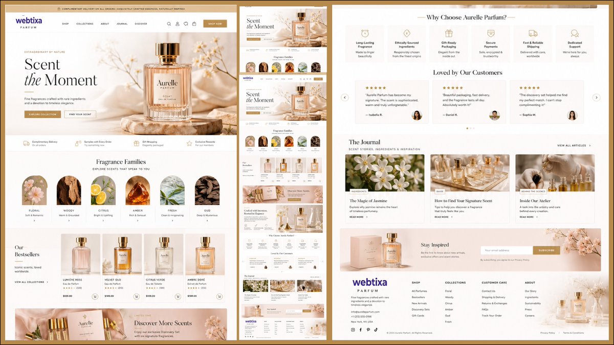 webtixaa's tweet photo. Premium Luxury Perfume Ecommerce Landing Page crafted by Webtixa.
 Elegant visuals, modern UI, and a smooth shopping experience designed for luxury fragrance brands.

#PerfumeWebsite #EcommerceDesign #LuxuryBrand #LandingPageDesign #UIUX #WebDesign #WordPress #Elementor #Webtixa https://t.co/1XCIdihyhQ