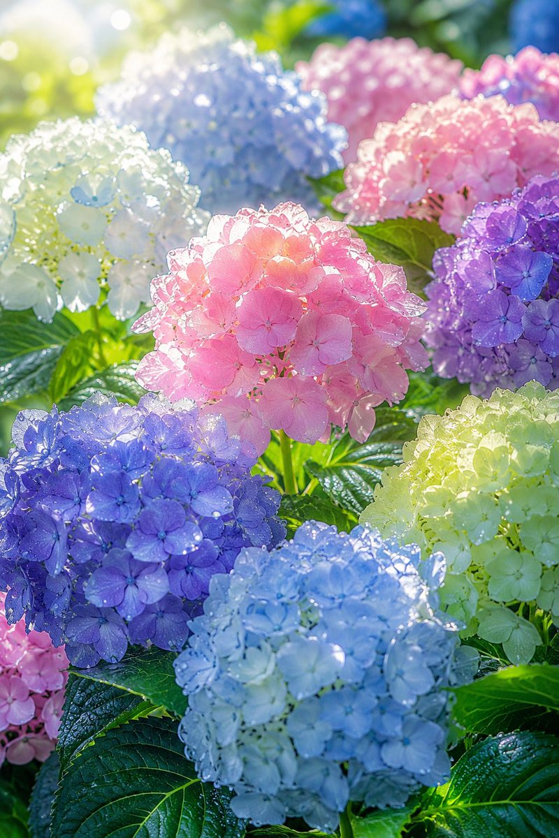 Sunlit Dewy Hydrangea Garden
