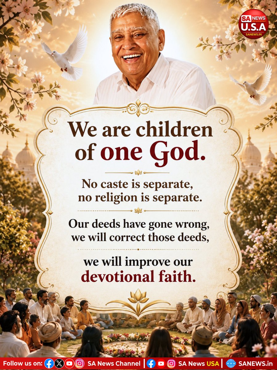 SANewsUSA's tweet photo. We are children of one God.
No caste is separate, no religion is separate.
Our deeds have gone wrong, we will correct those deeds,
we will improve our devotional faith.
~Saint Rampal Ji Maharaj
#SaintRampalJiMaharaj
#SatlokAshram #spirituality
#sanewsusa #GodIsOne https://t.co/onnSkAPBES