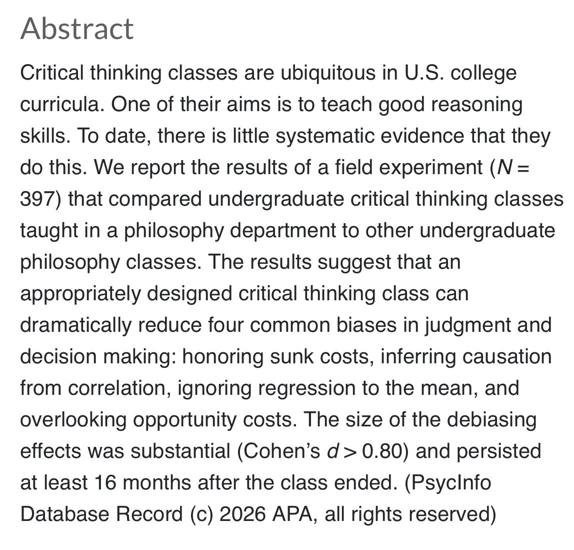 DTWillingham's tweet photo. Small study shows surprisingly encouraging results of a critical thing college class in reducing four biases https://t.co/LqUr5D28l0 https://t.co/8FIWDKYRmf