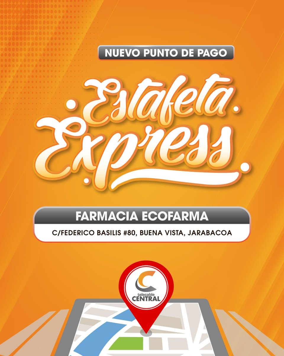 telecentral's tweet photo. 🚨 ¡Nuevo Punto de Pago disponible!

📍 Estafeta Express – Farmacia Ecofarma
📌 C/ Federico Basilis #80, Buena Vista, Jarabacoa.

Ahora puedes pagar tu servicio de Telecable Central más fácil, rápido y cerca de tu comunidad. 💳📡

📲 Para más información contáctanos al 809-573-7676 / 809-573-7677
🌐 https://t.co/gbQ6WXslFu

#TelecableCentral #PuntoDePago #EstafetaExpress #FarmaciaEcofarma #Jarabacoa #PagaFácil #MásCercaDeTi #TeDaMás