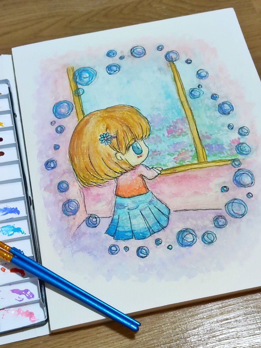 esc122e's tweet photo. 明日は雨、かな。。？
（絵の具増やしてパレット・水彩紙と道具が揃って来ました。） https://t.co/JEsDVYJbjq