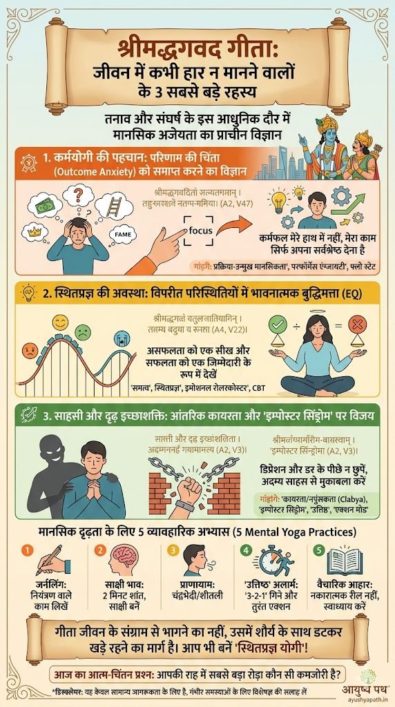 ayushyapath's tweet photo. डिप्रेशन, परफॉर्मेंस एंग्जायटी और हार का डर? 🤯

श्रीमद्भगवद गीता केवल एक ग्रंथ नहीं, बल्कि 'मानसिक योग' (Mental Yoga) और 'कभी हार न मानने' का सबसे बड़ा मनोविज्ञान है।

जानिए गीता के 3 ऐसे रहस्य जो कठिन से कठिन परिस्थिति में भी आपको 'अजेय' और 'स्थितप्रज्ञ' बना देंगे। ✨

👇 पूरी जानकारी के लिए नीचे थ्रेड (Reply) देखें।

#BhagavadGita #MentalHealth #MentalYoga #AyushyaPath #Resilience #Spirituality #moayush