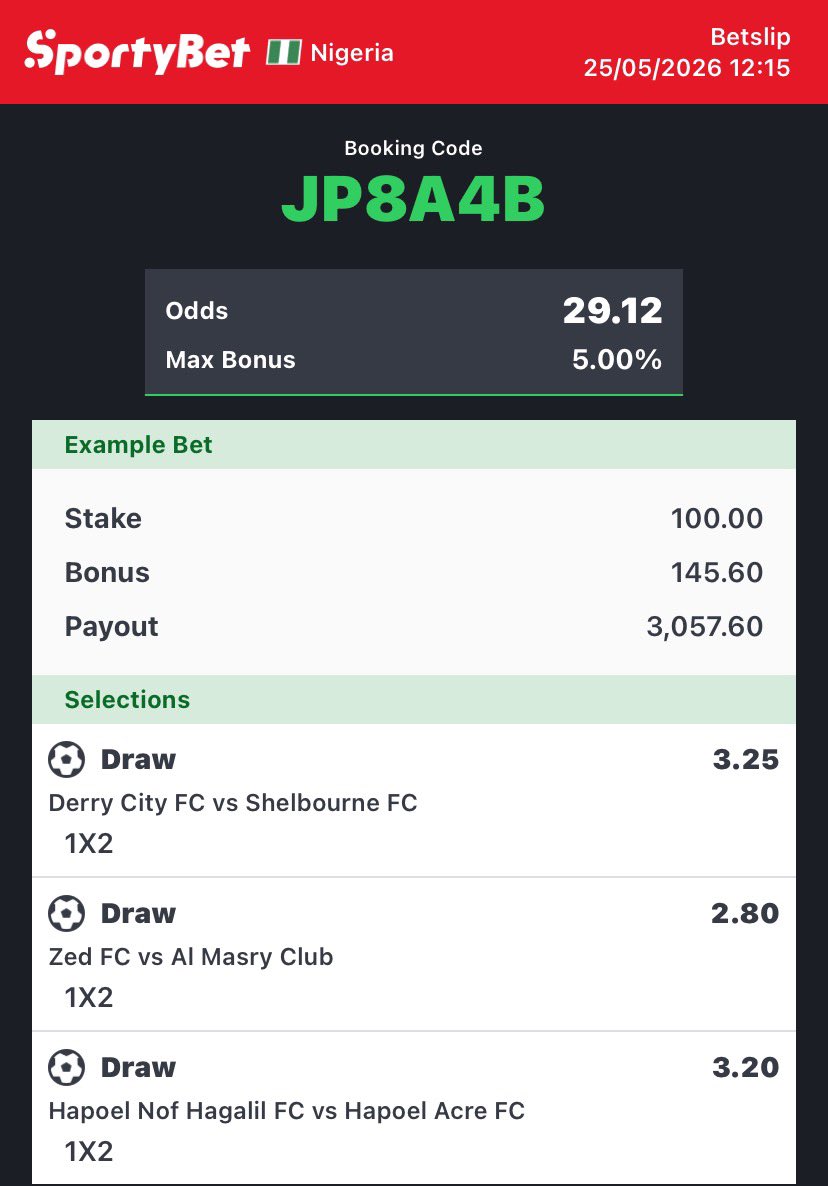 Xftpriest's tweet photo. TNLGA1 — 3/3

GTT9KL— 3/3

JP8A4B — 3/3

G66DVS — 3/3

#SportyBetCode 
#SportyBetCode https://t.co/8Ji0iGaFip