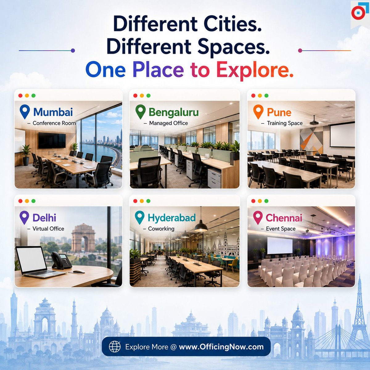 OfficingNow's tweet photo. From meeting rooms in Mumbai to managed offices in Bengaluru and training venues in Pune — explore workspace options across cities with OfficingNow.

Explore the right space for your business need.
https://t.co/XsDY6s34bs

#WorkSpacesIndia #OfficeSolutionsIndia #OfficingNow https://t.co/03nIKAwFgg