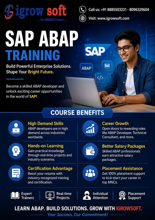 igrowsoftindia's tweet photo. Master SAP ABAP &amp; Build a Bright Future with Igrowsoft! 
Join our industry-focused SAP ABAP Training and become job-ready with real-time projects, expert trainers &amp; placement assistance. 
#SAPABAP #SAPTraining #ABAPDeveloper #SAPCareer #SoftwareTraining #TechCareers #ITJobs https://t.co/nl4CcWZNKb