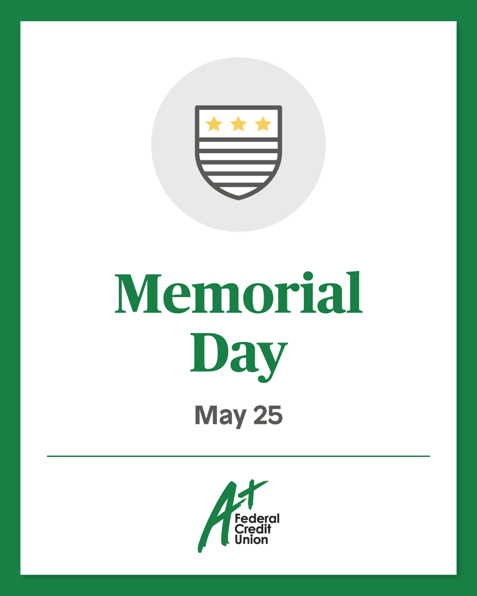 aplusfcu's tweet photo. Today we honor those who have given their lives to protect our freedom. Everyone have a safe Memorial Day. ❤️ https://t.co/5RWpw2zsG1