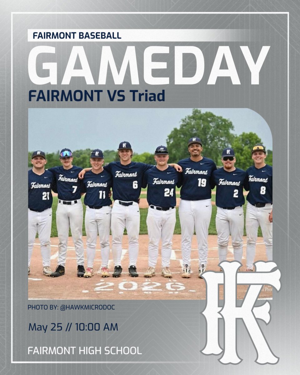 KFHSBaseball's tweet photo. Triad comes South to take on Fairmont in the regular season finale. @FHSAthletics1 https://t.co/YNVJmV2MUF