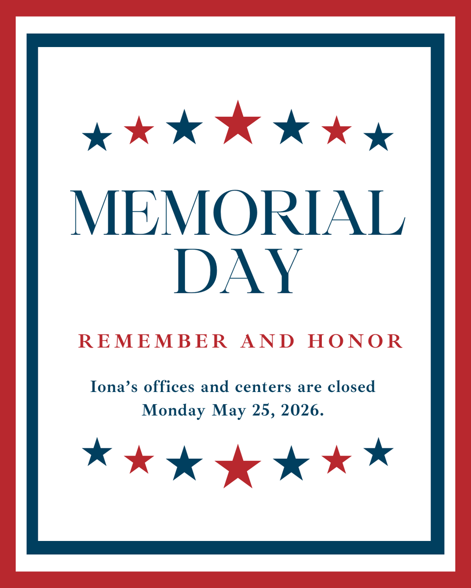 IonaSenior's tweet photo. Iona's offices and centers are closed today in observance of Memorial Day. https://t.co/zhPbD5MA4x
