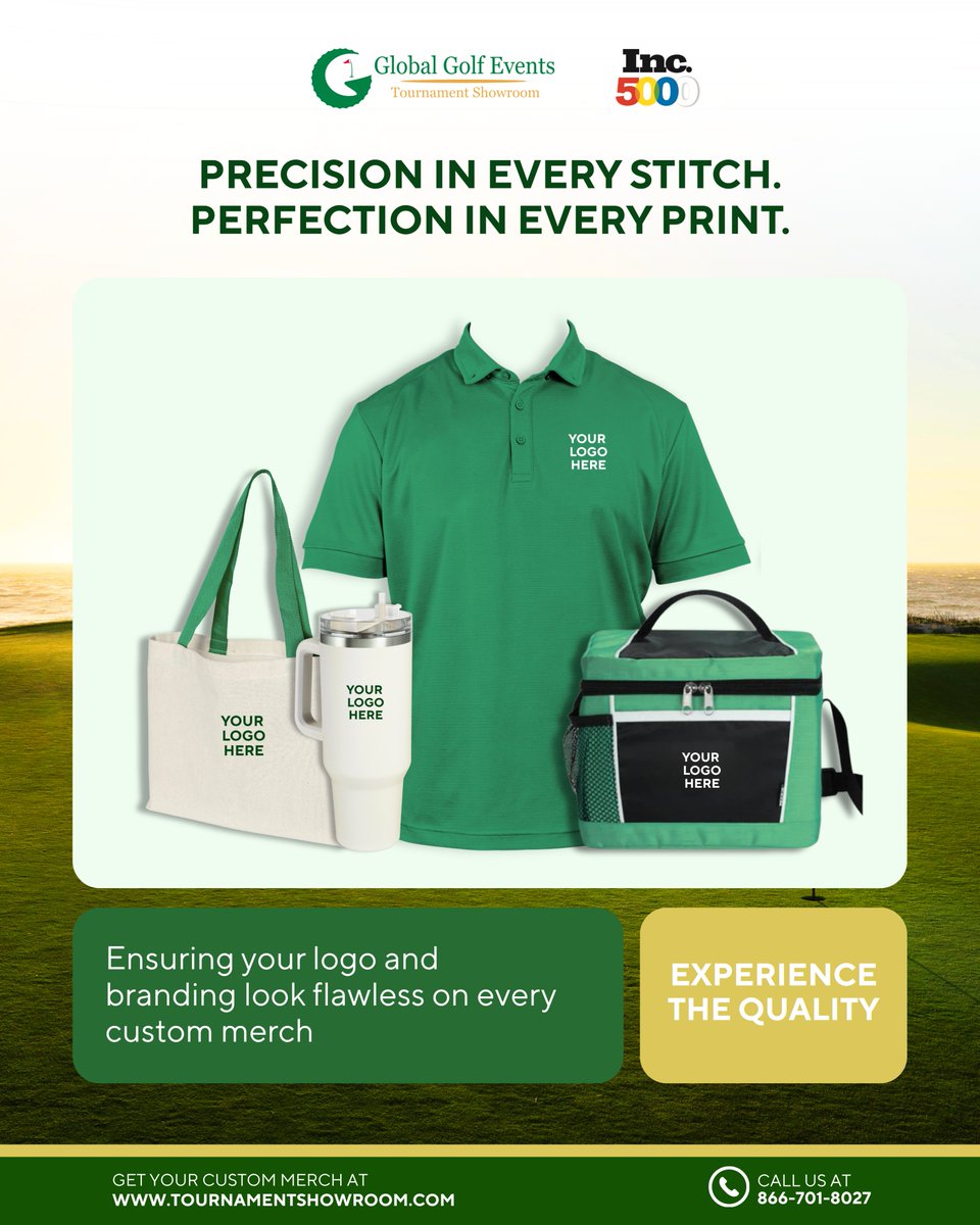 GlobalGolfEvent's tweet photo. At Global Golf Events, we make sure your branding is executed with absolute care, so every embroidered cap, printed towel, engraved award, and custom cooler reflects the quality your tournament deserves.

#GolfMerch #CustomPrinting #EmbroideryQuality #CorporateGolfEvents https://t.co/ZhRaYTFLPs
