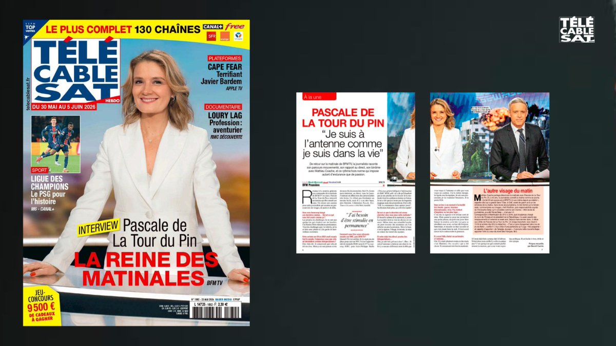 MonzoPierre's tweet photo. En couverture de @TelecableSat : @PascaledeLaTour "La reine des matinales" ⤵️

"Je suis à l'antenne comme je suis dans la vie (...) je suis une passionnée, je vis vraiment l'émission. Je la porte H24" 💬🗞️

@BenoitCachin ✍🏼 https://t.co/x29T5h4l5C