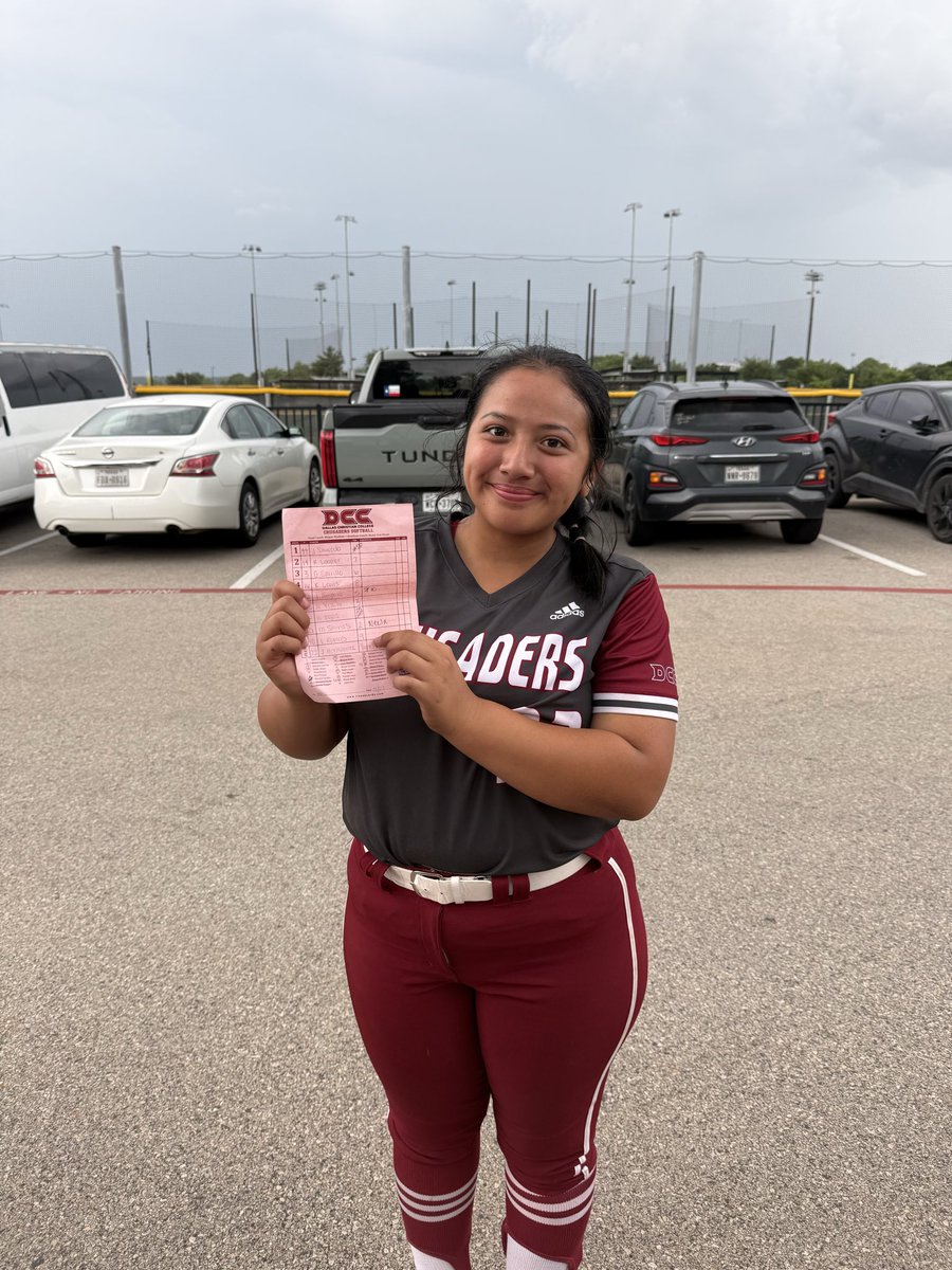 DCCruSoftball's tweet photo. Freshman Pitcher, Jasmine Hernandez, throws a complete game for our program’s first ever World Series game win against Arlington Baptist. Way to go Jazzy! https://t.co/lgJUnSKl21