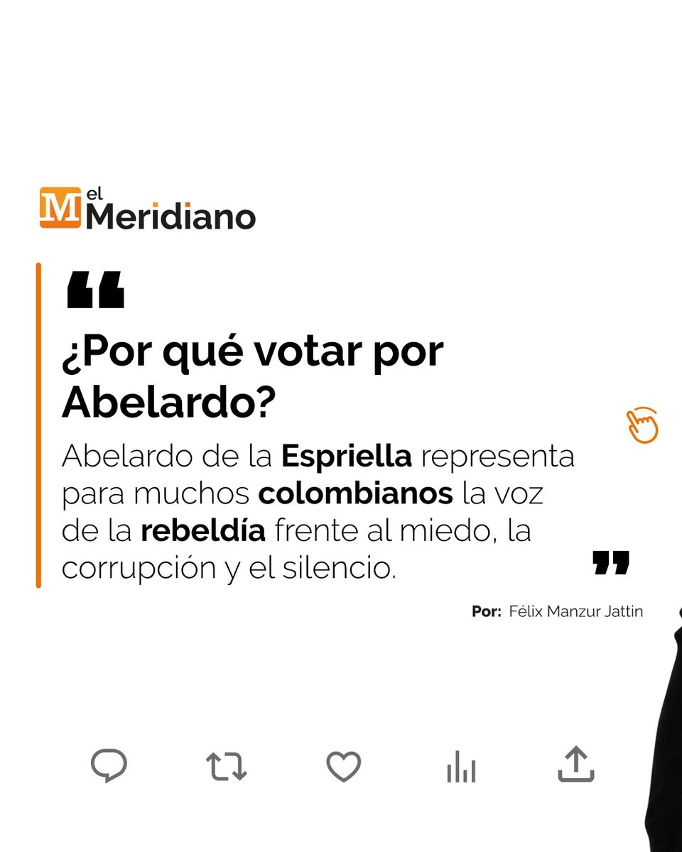 elmeridiano_co's tweet photo. #Opinión | Abelardo de la Espriella representa para muchos colombianos la voz de la rebeldía frente al miedo, la corrupción y el silencio. Su discurso fuerte, directo y sin titubeos ha despertado esperanza en miles de ciudadanos cansados de la violencia, la inseguridad y el caos que golpean a la nación. Para los seguidores, votar por Abelardo es votar por carácter, firmeza y autoridad en tiempos donde Colombia siente que se desmoronan sus instituciones.

https://t.co/Y9HfzjDAZ7

#ElMeridianoTeUbica 
@felato