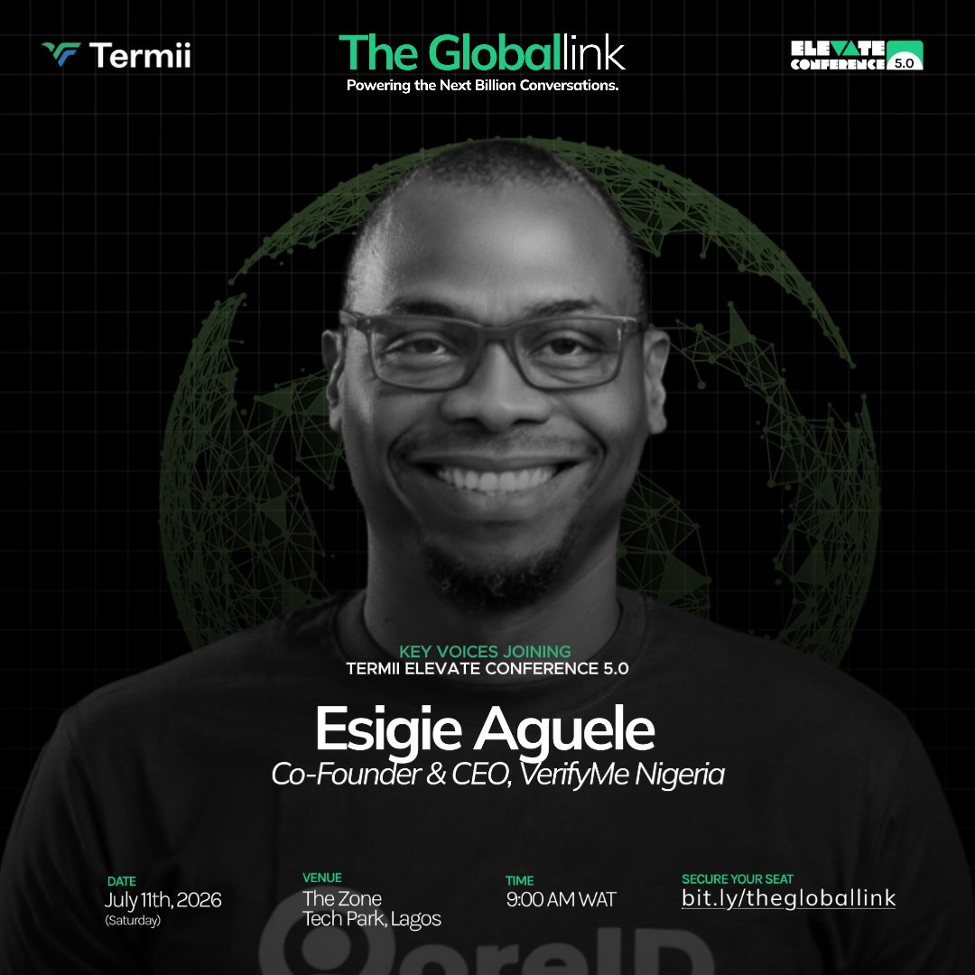 officialVMN's tweet photo. Identity is the foundation of trust, and trust powers every transaction.

We’re excited to see our CEO, @esigie, take the stage at #TermiiElevate5 for the Ecosystem Roundtable on The Infrastructure of Trust: Identity, Logistics &amp; Finance.

#VerifyMeNigeria #DigitalTrust https://t.co/Rhk67vFkTd